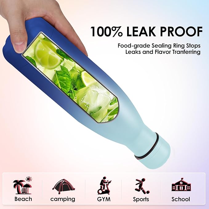 17oz Cola-Bottle Shaped Stainless Steel Leak-proof Water Bottle,Double Wall Vacuum Insulated Metal,Travel Mug For Sports Indoors & Outdoors,BPA-Free Kids Flasks,Green Blue(8 Pack)