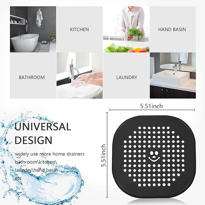 2 Pack Drain Hair Catcher Silicone Drain Cover Hair Stopper with Suction Cup for Shower Kitchen Bathroom Light Purple