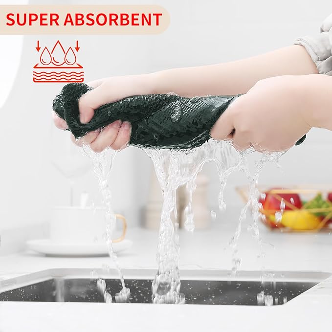 Homaxy 100% Cotton Waffle Weave Kitchen Dish Towels, Ultra Soft Absorbent Quick Drying Cleaning Towel, 13 x 28 Inches, 8-Pack, Blackish Green