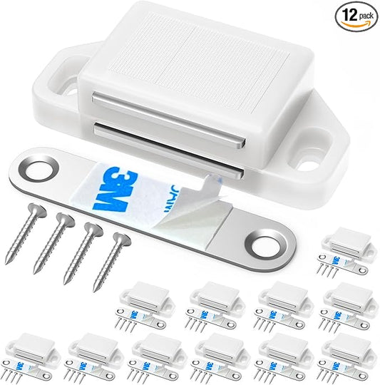 Cabinet Magnetic Catch Door Latch 30LB for Kitchen Drawer Magnets to Stay Closed Magnetic Catch Closet for Drawer（White 12 Pack）