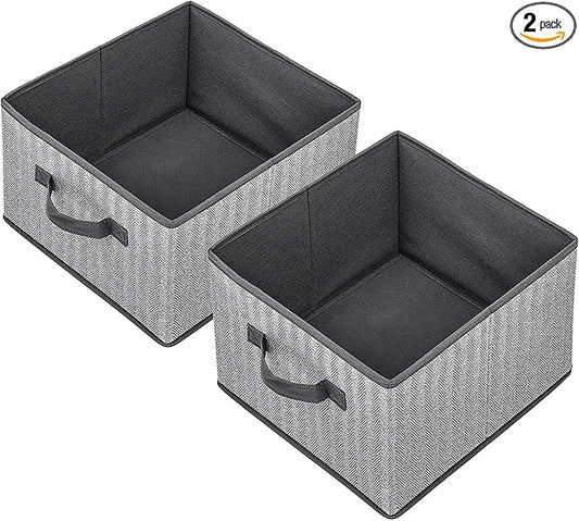 Storage Baskets, 11-Inch Woven Fabric Bins, Storage Cubes with Reinforced Handles, Organizer Bins for Closet Shelves, Foldable, for Toys, Clothes, Natural Beige (2PCS/Grey-11*11*7.8inch)
