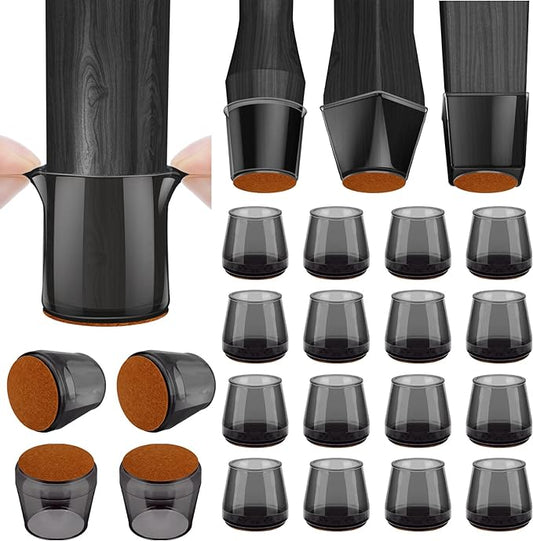BALEINE 16 Pack Silicone Chair Leg Floor Protectors, Stool Leg Protectors Cap, Non-Slip Chair Leg Caps for Hardwood Floors (Black & Large, 16 Pack)