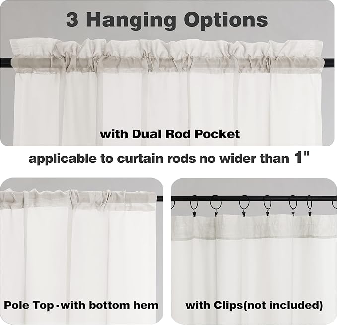Chyhomenyc Sheer Curtains 63 Inch Length 2 Panels Set, Short Window Curtain Drapes Semi Transparent Voile Rod Pocket Curtains for Dining Bedroom Living Room, Each 42W x 63L inch, Set of 2, Ivory