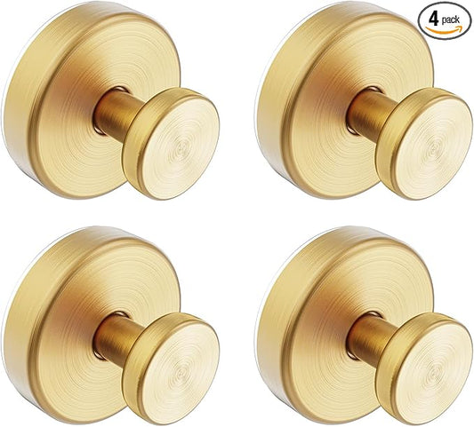 Suction Cup Hooks for Shower, Removable Towel Hooks for Bathroom Window Glass Door Wall, Bath Robe Looafh Hook for Hanging - 4 Pack, Gold1