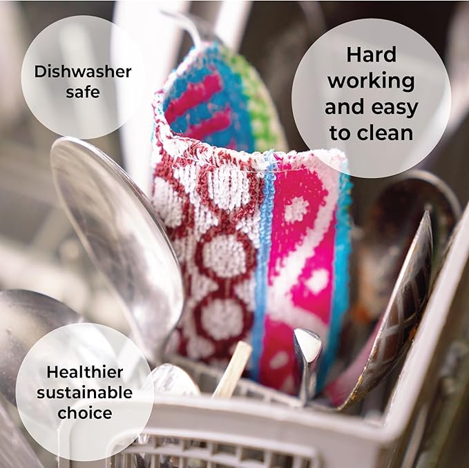 Skoy Scrub, 1-Piece Reusable, Non-Scratching Dish Scrubber for Kitchen and Household Cleaning, Planet-Friendly, Dishwasher Safe Soft Scrub, Monochromatic Colors