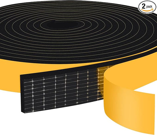 Weather Stripping Self Adhesive 1 in x 1/4 in, Weatherproof Foam Insulation Tapes Soundproof, High Density Seal Strips for Door Window, Easy Cut to Size, 2 Rolls Total 33Ft