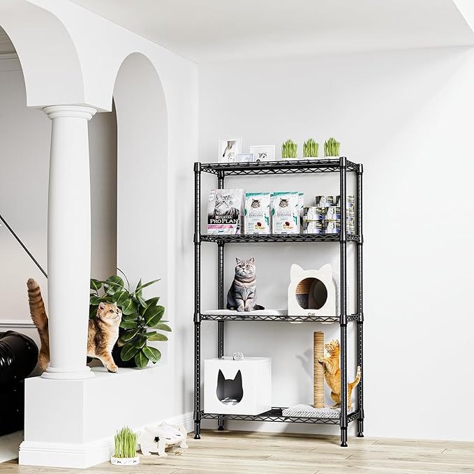 1000 lbs 4 Tier Shelf Metal Storage Shelves Shelving Wire Rack Heavy Duty Closet Organizers for Garage Kitchen Bathroom Laundry Black 15.7" D x 33.5" W x 59.5" H