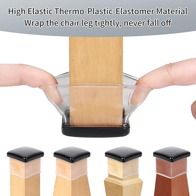Ezprotekt 24 Pcs Large Clear Chair Leg Sliders for Carpet, Square Teflon Furniture Glides Pads Caps for Rug, Bar Stool Leg Protectors Covers for Table, Chair, Sofa Legs (XL Fit: 1.5" - 2")