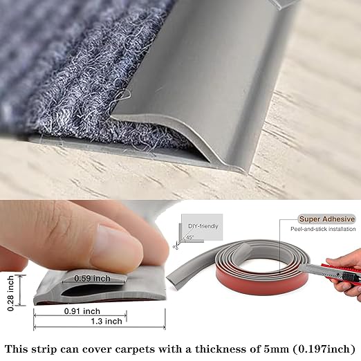 Self Adhesive Carpet Transition Strip with Edge Trim, Designed for Seamless Transitions from Carpet to Tile or Vinyl Floors, Perfect for Doorways.(Brown,15ft)