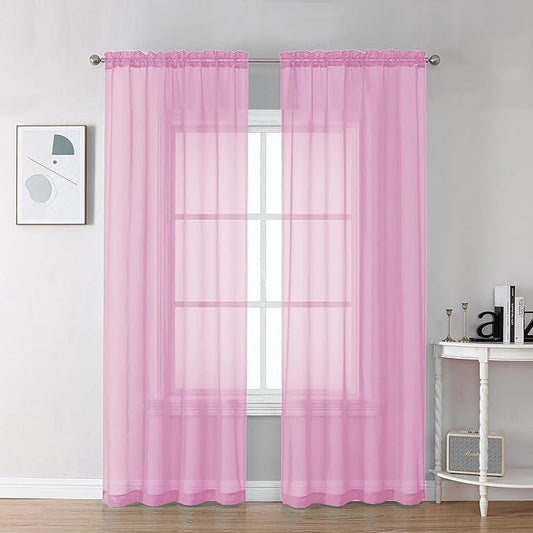 Chyhomenyc Pink Sheer Curtains 78 Inches Long 2 Panels Set for Living Room, Light Filtering Voile Lightweight Bedroom Curtains, Rod Pocket Solid Window Treatment Drapes, Each 42W x 78L