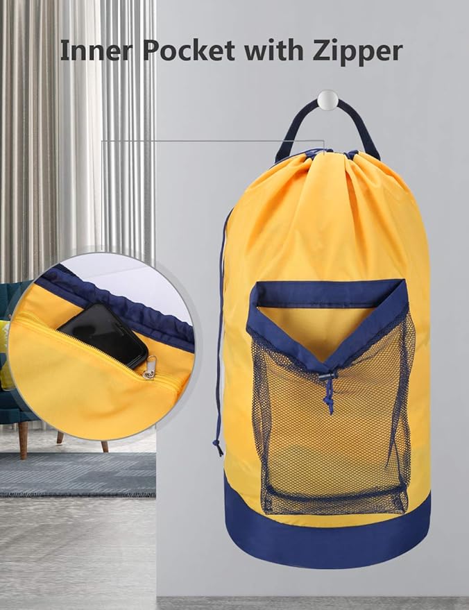 Dalykate Backpack Laundry Bag, Laundry Backpack with Shoulder Straps and Mesh Pocket Durable Nylon Clothes Hamper Bag with Drawstring Closure for College, Travel, Laundromat, Apartment