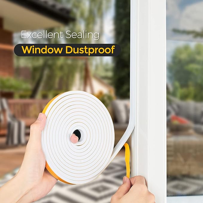 10 Feet Weather Stripping Door Seal, 4" Wide X 1/16" Thick Door Seal Strip High Density Foam Tape Adhesive Strip for Door Soundproofing,Window Insulation (4" x 1/16" x 10FT,White)