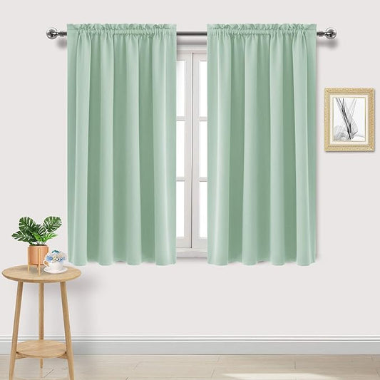 DWCN Blackout Curtains Room Darkening Thermal Insulated Bedroom Curtains Window Curtain Panels, 52 x 45 inches Long, Set of 2 Light Green Rod Pocket Drapes