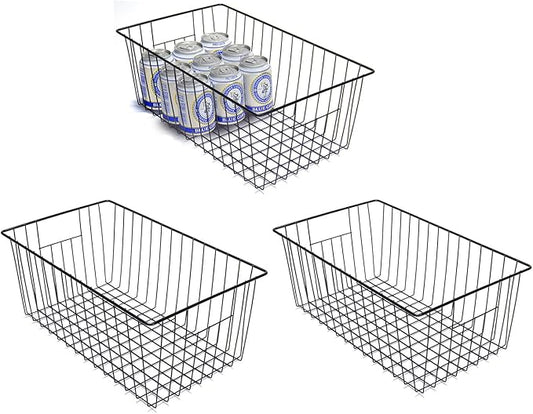 Freezer Organizer Bins, Upright Freezer Baskets for 16, 17, 21 cu.ft Standup Freezer, Durable Freezer Organizer Fully Use Space Improve Air Circulate, 3Pcs, Black
