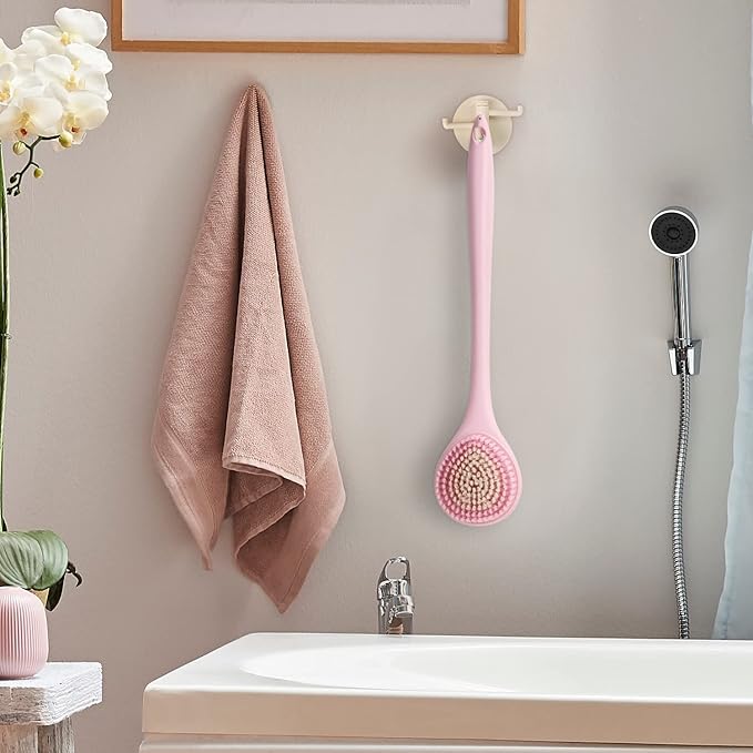 BEDELITE Back Bath Brush Long Handle for Shower - Soft Shower Brush for Men & Women,Back Brush Scrubber(16.4" Long), Skin Exfoliator for Bath Scrubber Body Brush(Pink)