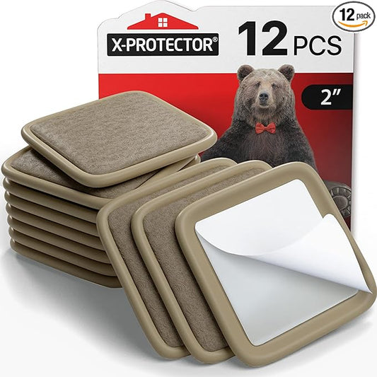 Furniture Sliders for Hardwood Floors X-Protector 12 PCS - 2” Furniture Floor Protectors – Beige Furniture Coasters – Carpeted Pads – Moving Furniture Pads Sliders!