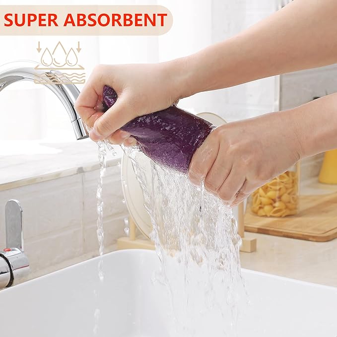Homaxy 100% Cotton Waffle Weave Kitchen Dish Cloths, Ultra Soft Absorbent Quick Drying Dish Towels, 12 x 12 Inches, 8-Pack, Purple