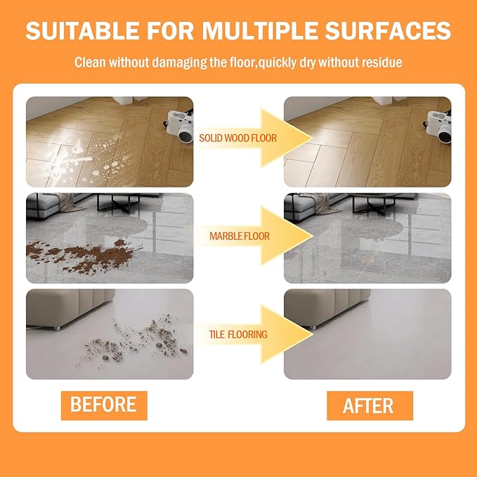 Floor Cleaning Solution for Multiple Hard Floors - 34 fl oz Floor Cleaner, For All Robot Vacuums with Mopping and Cordless Wet/Dry Vacuum Mops, Deep Clean for Tile, Wooden Floor, Laminate (Orange)