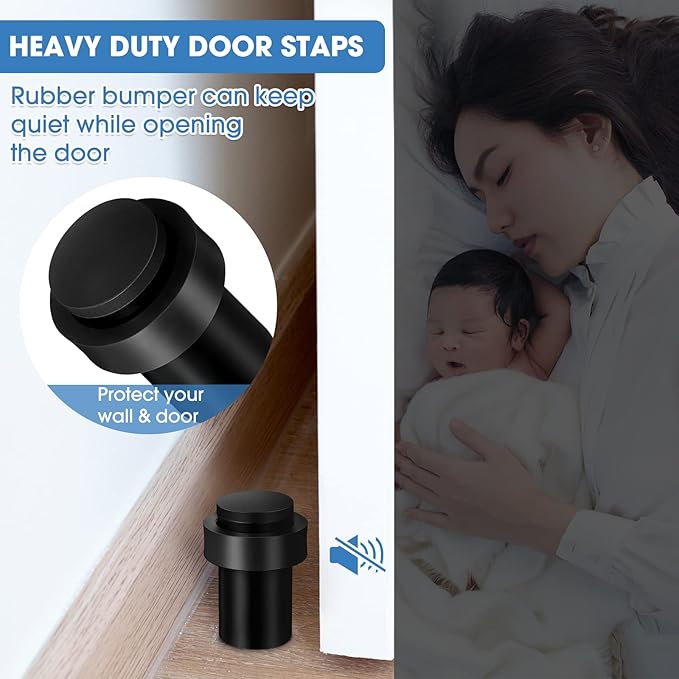 Chumia 20 Pcs Door Stopper Mounted Floor Stops Stainless Steel Cylindrical Stopper Modern Decorative Rubber Bumper Stops Holder Wall Protector for Bottom or Top of Door (Black)