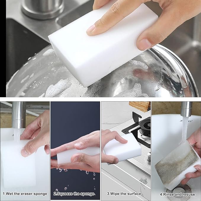 2X Density Magic Sponge Eraser,Multi-Functional Household Cleaning Kitchen Dish Sponge for Furniture,Extra Thick and Long Lasting Melamine Cleaning Sponges for Bathroom, Baseboard, Wall Cleaner (20)