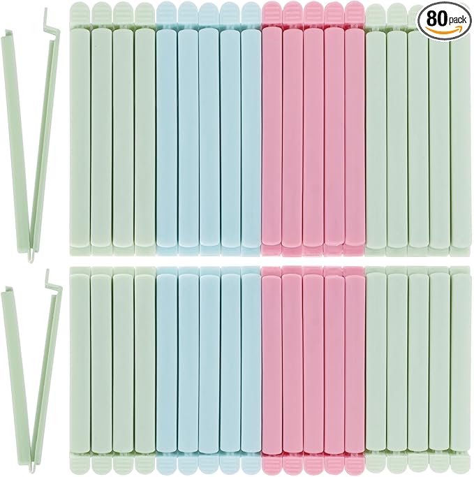 80 PCS Sealing Clip Bag Plastic Chip Large Size Food Clips Bag Clips for Food Storage Kitchen and Home (5.9in x40, 4.72in x40)