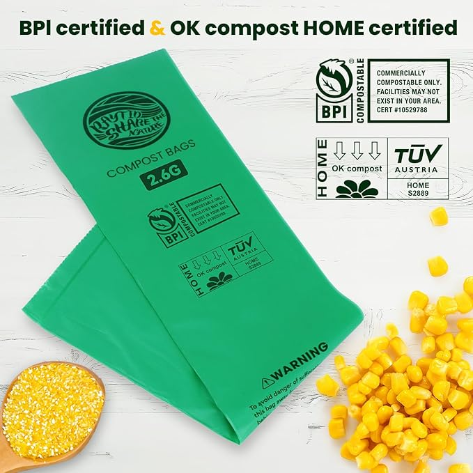 RAYTID Compostable trash Bags 2.6 Gallon Compost Bags for Kitchen Countertop Bin 1.3,2,3, Gallon, 120 Count,Small Kitchen Food Scrap Waste Bags,ASTM D6400, US BPI & Europe OK Compost Home Certified