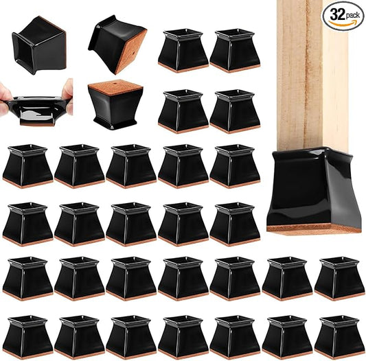 CHUNZEXI 32 Pack Square Chair Leg Floor Protectors for Hardwood Floors, Silicone Felt Covers Pads Caps, Protect Wood Furniture Feet Floors Noise Reduce and Scratch (Square Large & Black)