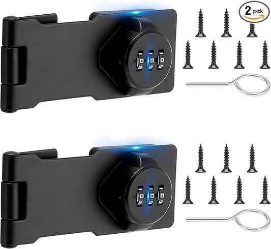 Keyless Cabinet Lock with Combination Code - 3-Digit Password Hasp Latch Lock for Drawers, Bifold Closet Door and Double Sided Door (Black, 4.5 Inch, 2 Pack)