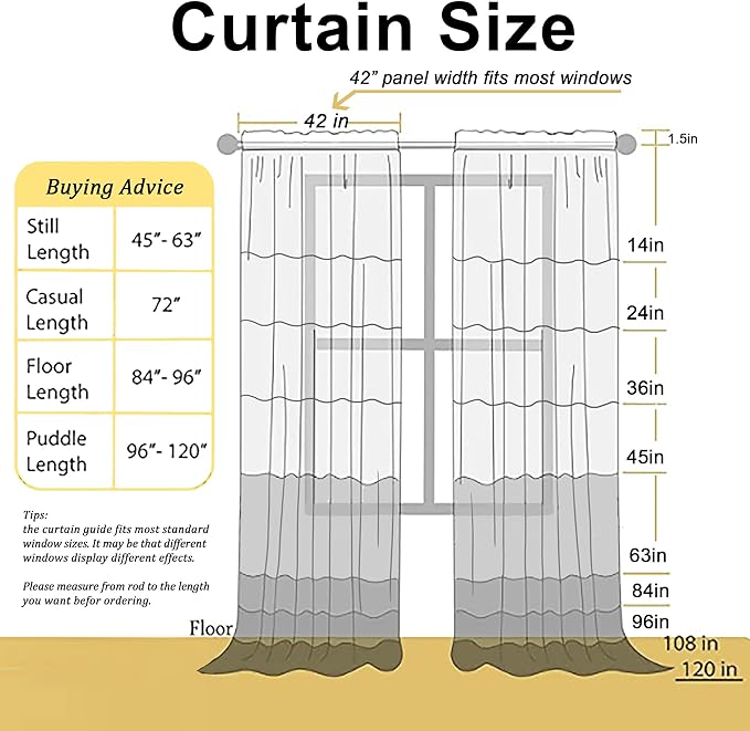Chyhomenyc White Sheer Curtains 72 Inch Length 2 Panels, Light Filtering Top Dual Rod Pocket Voile Window Curtain Drapes for French Door, Bedroom Living and Children Room, Each 42W x 72L