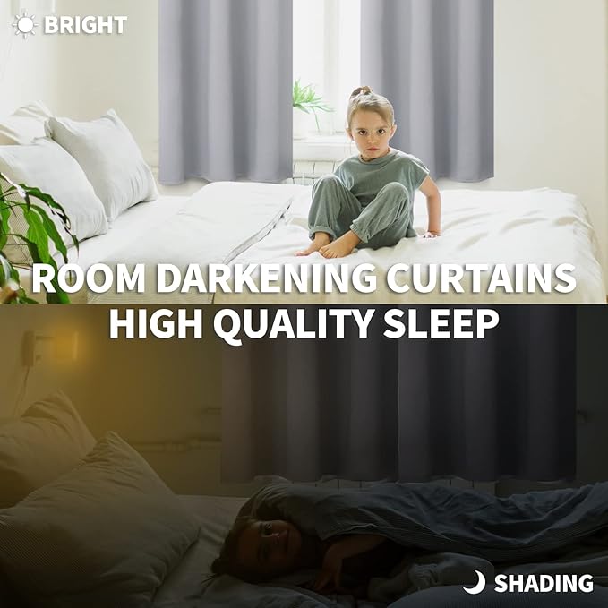 BGment Rod Pocket Blackout Curtains for Bedroom - Thermal Insulated Room Darkening Curtain for Living Room, 52 x 54 Inch, 2 Panels, Light Grey