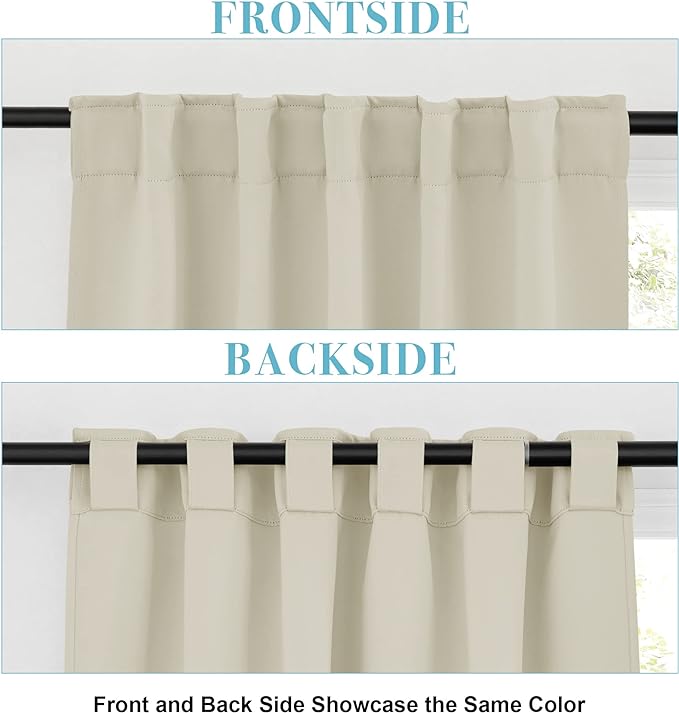 RYB HOME Bathroom Curtains Blackout - Thermal Insulating Privacy Small Window Curtains Short for Bedroom Basement Kitchen Kids Nursery Cabinet, Wide 42 x Long 30 inches, 2 Panels, Beige