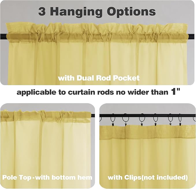 Chyhomenyc Yellow Sheer Curtains 78 Inches Long 2 Panels Set for Living Room, Light Filtering Voile Lightweight Bedroom Curtains, Rod Pocket Solid Window Treatment Drapes, Each 42W x 78L