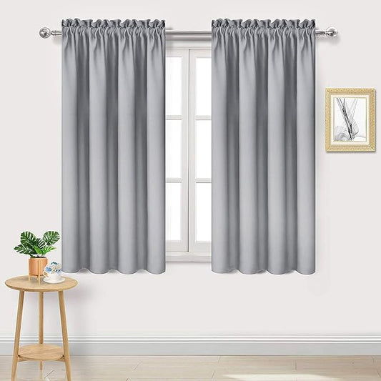 DWCN Blackout Curtains Room Darkening Thermal Insulated Bedroom Curtains Window Curtain Panels, 42 x 54 inches Long, Set of 2 Silver Grey Rod Pocket Drapes