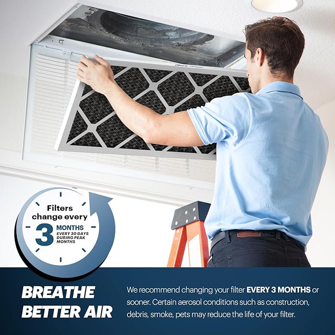BNX TruFilter 18x20x1 MERV 12 Odor Defense (6-Pack) AC Furnace Air Filter with Activated Carbon - MADE IN USA - Pleated Air Conditioner HVAC AC Furnace Filters - Removes Odor, Mold, Bacteria, Smoke