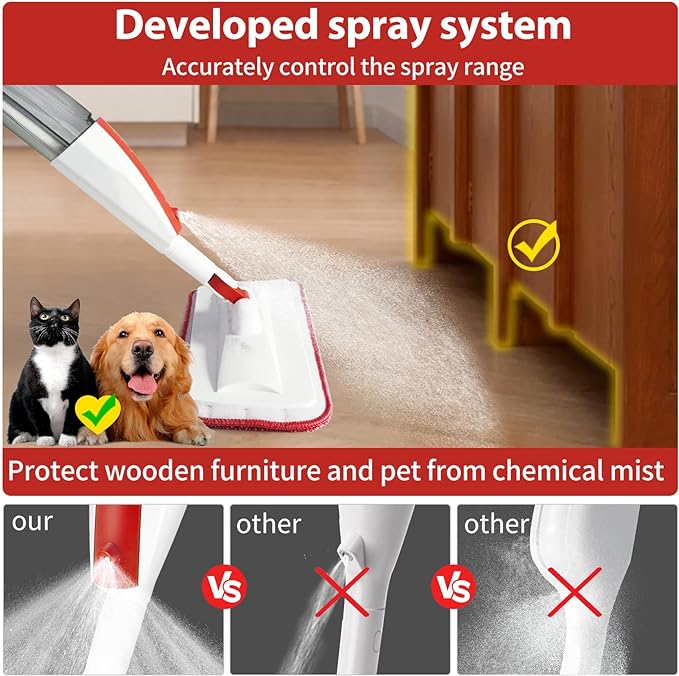 Spray Mops for Floor Cleaning Floor Mop with a Refillable Spray Bottle and 3 Washable Microfiber Pads Home or Commercial Use Dry Wet Flat Mop for Hardwood Laminate Wood (Purple)