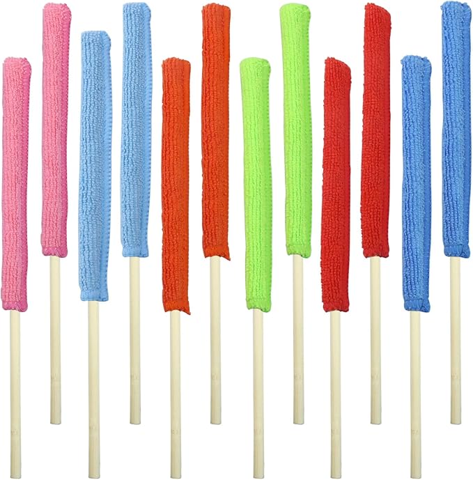 12 Pack Microfiber Detail Duster Sticks, Mini Dusters for Cleaning, Fan Cleaning Brush, Blinds Cleaner Tool, Crevice Cleaning Tool for Home/Car Window Blind