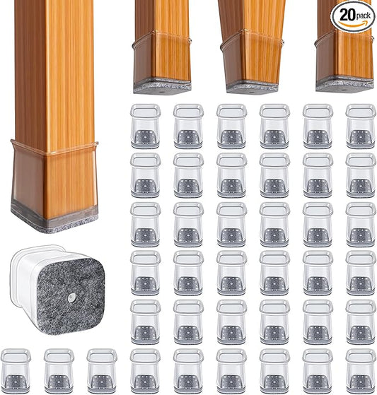 BUMACO Chair Leg Floor Protectors Square Chair Leg Protectors for Hardwood Floors Silicone Pads Covers to Protect Floors Clear-40 Pcs Square S Fit (3/4" to 1")