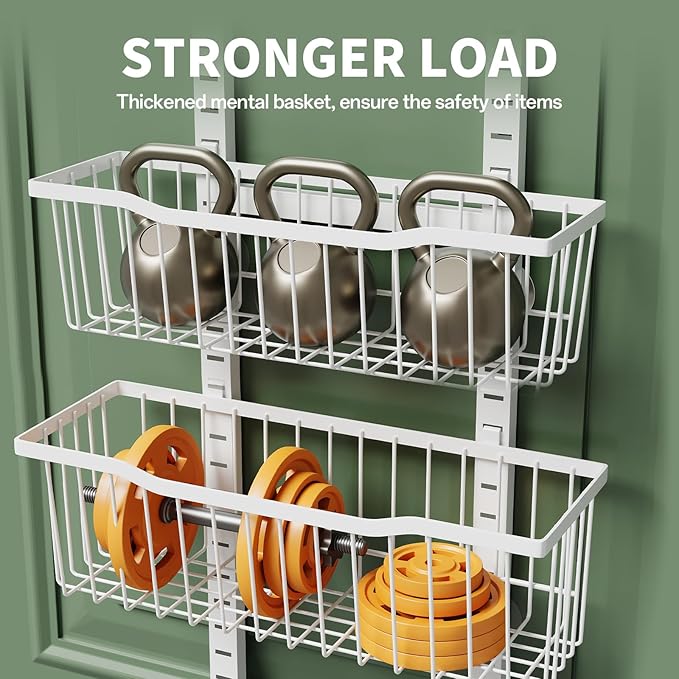 Over The Door Organizer，8-Tier Over The Door Pantry Organizer with Adjustable Baskets，Metal Hanging Pantry Organizers and Storage for Kitchen, Back of Door Seasoning Rack (White)