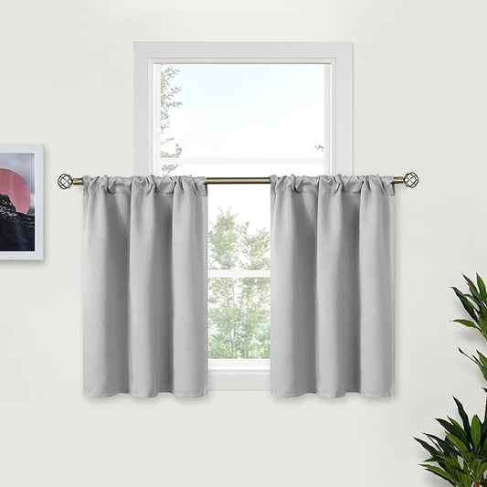 BGment Light Grey Short Curtains 36 Inches Length for Kitchen Cafe - Half Window Drapes with Rod Pocket Small Thermal Insulated Darkening Blinds for Bathroom Bedroom, 2 Panels, 34 x 36 Inch