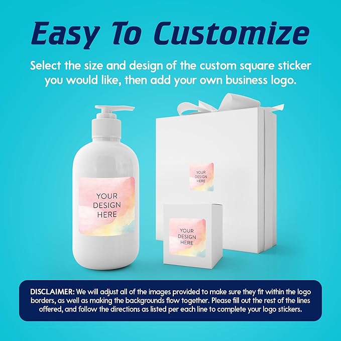 100 Custom Vinyl Stickers - Upload Your own Image, Text, Design, Logo - Personalized Logo Labels for Handmade, Packaging, Bottle, Jars, Candle, Brand Stickers (Watercolor Square, 2x2)