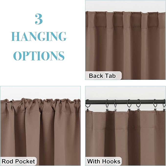 RYB HOME Blackout Curtains 80 inches Long Thermal Insulating Large Window Curtains for Living Room Sliding Glass Door Dining Home Office Backdrop, Mocha, W 42 x L 80 per Panel, 2 Panels