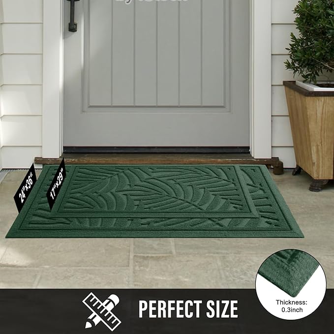 Front Door Mat, Absorbent Resist Dirt Welcome Door Mat Indoor Outdoor, Waterproof Doormat, Sturdy Non Slip Backing, Fade Resistant, Low Profile Entry Mat for Entryway, 36×24, Green