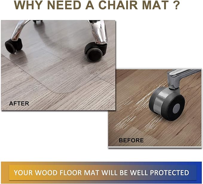 Office Chair Mat for Hardwood Floor, 48”x 36” Clear Floor Protector Mat for Office Chair, Vinyl Desk Chair Mat for Hard Floors, Easy Glide for Chairs