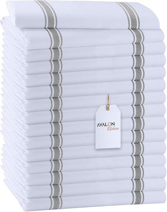 Dish Towels Set (Value Pack of 15) Size 15x25 Inch, 100% Cotton Soft & Absorbent Linen Kitchen Towels, Tea Towels, Reusable Cleaning Cloths for Household Cleaning (Grey)