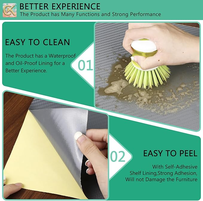 Self-Adhesive Shelf Liner Kitchen Liner, Waterproof Backed Paper Easy Peel and Stick Contact Liner Without Residue for Decor Your Desk Surface, Kitchen Countertops (Silver, 17.5 x 236.2 inches)