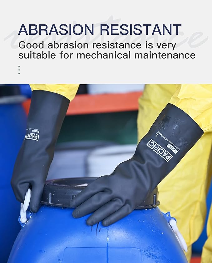 PACIFIC PPE 2 Pairs Chemical Resistant Gloves, Heavy Duty Industrial Rubber Gloves, Resist Acid, Alkali and Oil, 12.6", Medium