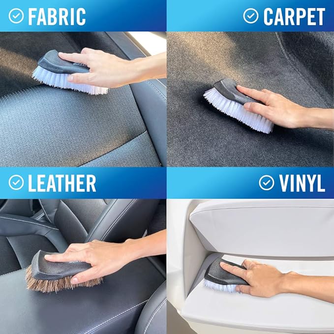 Upholstery Brush Set, Carpet and Car Cleaning Brushes, Horsehair Detailing Brush for Upholstery Cleaner, Leather, Interior, Boat, Couch, and Sofa Cleaning