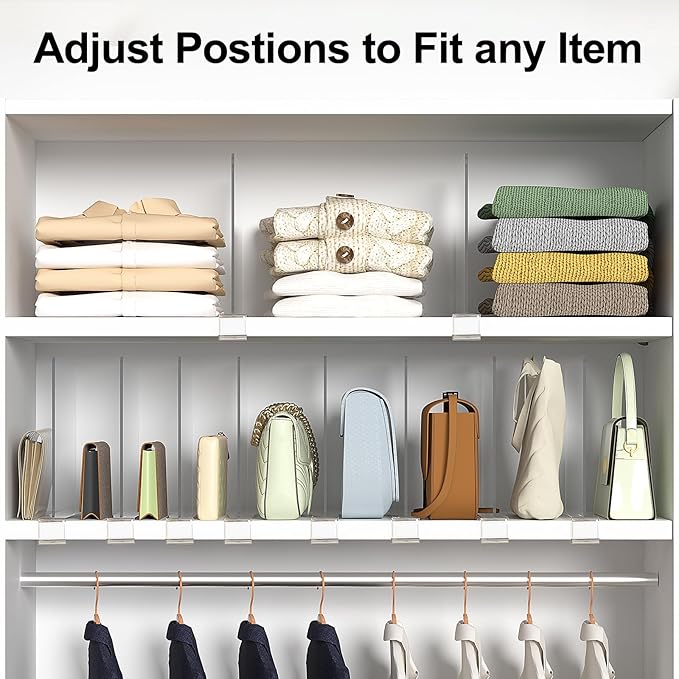 Shelf Dividers Purse Organizer for Closet: 8-Pack Acrylic Bag Storage Organizer for Handbags, Clutches, Clothes, Sweater, Towel on Wood Shelves