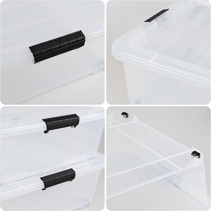 3-Pack 50 Quart Under the Bed Low Profile Storage Boxes, Large Under Bed Storage Bin with Easy Rolling Caster Wheels, Clear