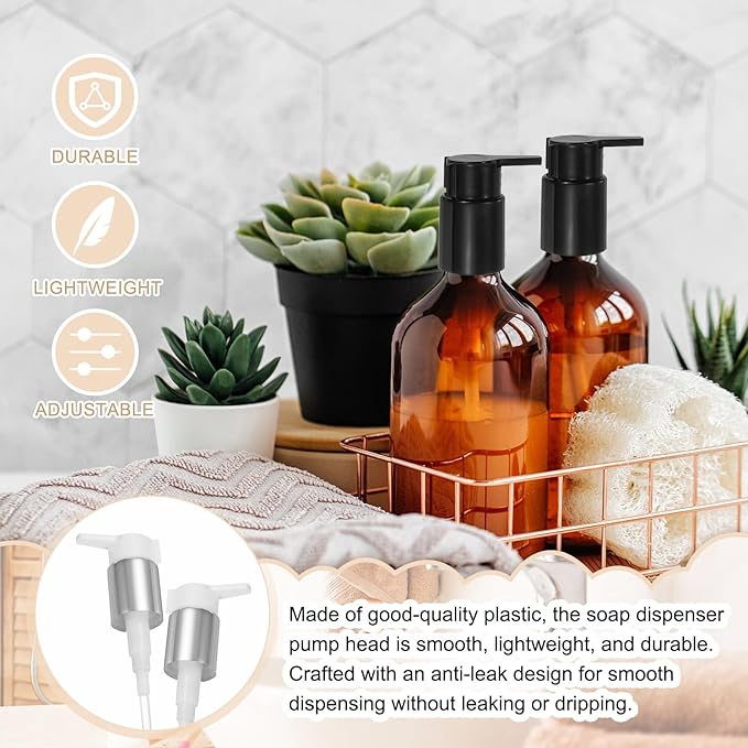 uxcell 4 Pcs Soap Dispenser Pump Heads, Hand Soap Dispensers Top Pumps Replacement Clip-on Pumphead for Standard 24/410 Neck Size Bathroom Lotion Shampoo Bottle, Silver White